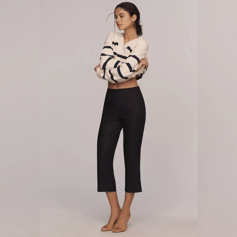 Reformation Petra Linen Pedal Pusher Pants in Black